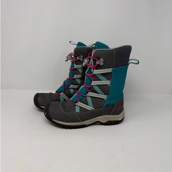 Keen Junior Girls Waterproof Insulated Winter Boots Gray/Aqua/pink Size 2 - Picture 3 of 9